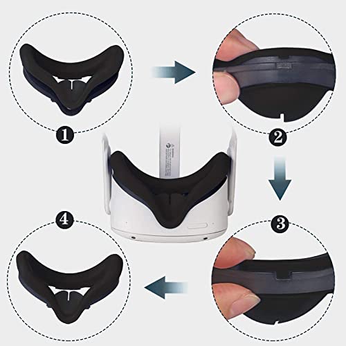 3Pcs VR Silicone Cover Eye Pads for Oculus Quest 2 Sweat Proof Lightproof Non-Slip Washable Comes with 5pcs Disposable Eye Covers (Pink+Gray+Purple)