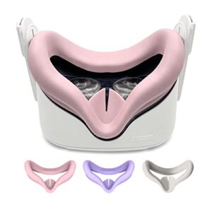 3Pcs VR Silicone Cover Eye Pads for Oculus Quest 2 Sweat Proof Lightproof Non-Slip Washable Comes with 5pcs Disposable Eye Covers (Pink+Gray+Purple)