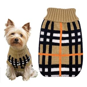 classic plaid dog turtleneck sweater for small dog pullover knitted sweater pet winter warm clothes outfits for poodle puppy cat kitten coffee color (xxx-large, classic plaid style)