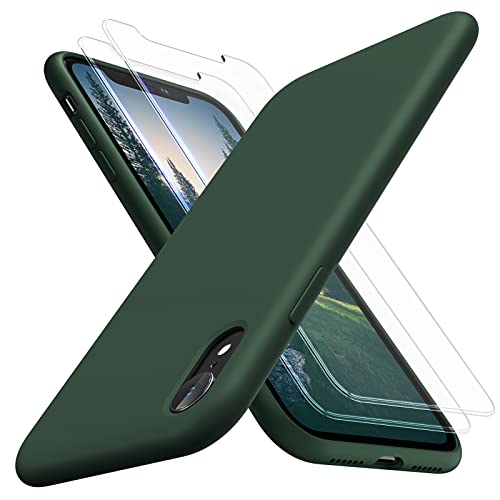 TOCOL 3 in 1 for iPhone XR Case, with 2 Pack Screen Protector, Slim Liquid Silicone Phone Case for iPhone XR 6.1 inch, [Anti-Scratch] [Drop Protection], Alpine Green