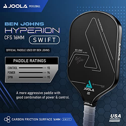 JOOLA Ben Johns Hyperion CFS 16mm Swift Pickleball Paddle - USAPA Approved for Tournament Play - Carbon Fiber Pickle Ball Racket - Maximum Speed with High Grit & Spin