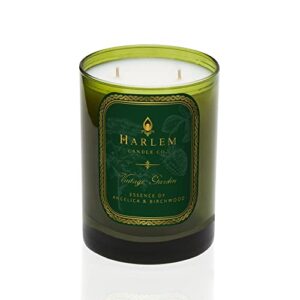 harlem candle company vintage garden luxury candle, 12 oz glass jar, double wick, soy wax, gift box, wild berry, rose, absinthe, angelica, strawberry musk, and birch