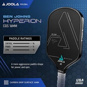 JOOLA Ben Johns Hyperion CGS 16mm Pickleball Paddle - Textured Carbon Grip Surface Technology for Spin & Control with Added Power - Polypropylene Honeycomb Core Pickleball Racket