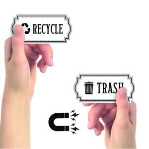 Recycle and Trash Logo Symbol - Elegant Golden Look for Trash Cans, Containers, and Walls - Laminated Vinyl Decal (XSmall, Black/White - Magnetic 2)