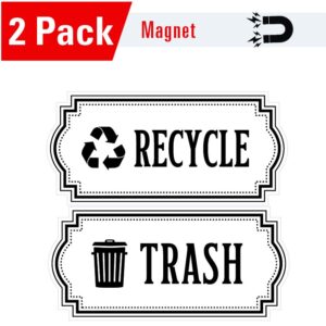 Recycle and Trash Logo Symbol - Elegant Golden Look for Trash Cans, Containers, and Walls - Laminated Vinyl Decal (XSmall, Black/White - Magnetic 2)