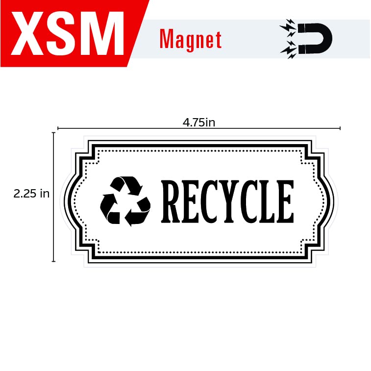 Recycle and Trash Logo Symbol - Elegant Golden Look for Trash Cans, Containers, and Walls - Laminated Vinyl Decal (XSmall, Black/White - Magnetic 2)