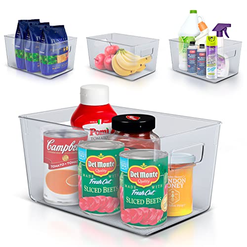 SUMGAGE Clear Bins for Organizing - 4 Pack Plastic Pantry Organizer Bins, Perfect for Kitchen Organization and Storage, Ideal Craft Organization and Cabinet Organizers