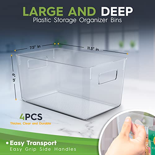 SUMGAGE Clear Bins for Organizing - 4 Pack Plastic Pantry Organizer Bins, Perfect for Kitchen Organization and Storage, Ideal Craft Organization and Cabinet Organizers