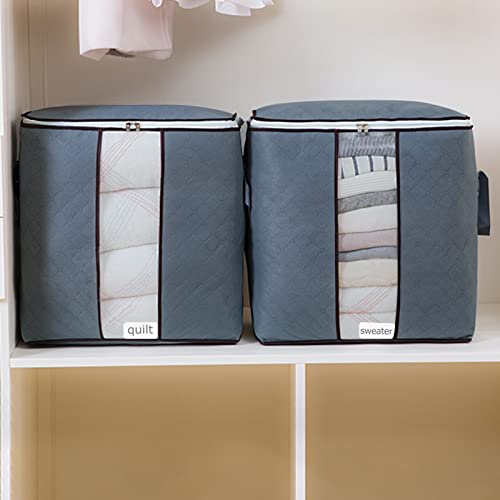 toresper 2Pcs closet organization and storage,Large Capacity toy storage with Reinforced Handles,Foldable Storage Bags with Clear Window for Clothes Pillow Blankets Bedding