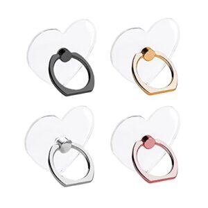 skypia transparent finger ring stand holder,4 pack cell phone stand finger grip kickstand 360° rotationmount hooks for iphone and more smartphones (heart)