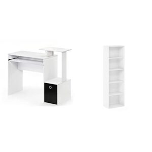 furinno econ multipurpose home office computer writing desk, white/black & luder bookcase/book/storage, 5-tier, white
