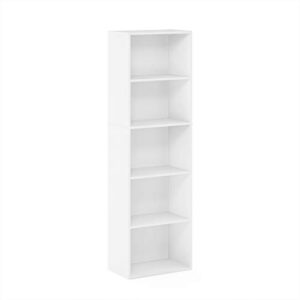 Furinno Econ Multipurpose Home Office Computer Writing Desk, White/Black & Luder Bookcase/Book/Storage, 5-Tier, White