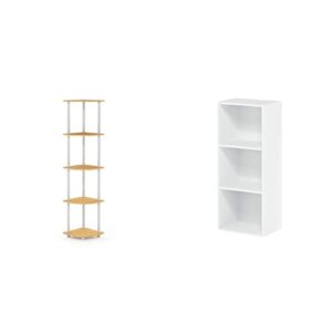 furinno turn-n-tube 5 tier corner display rack multipurpose shelving unit, 1-pack, beech/white & luder bookcase / book / storage , 3-tier, white