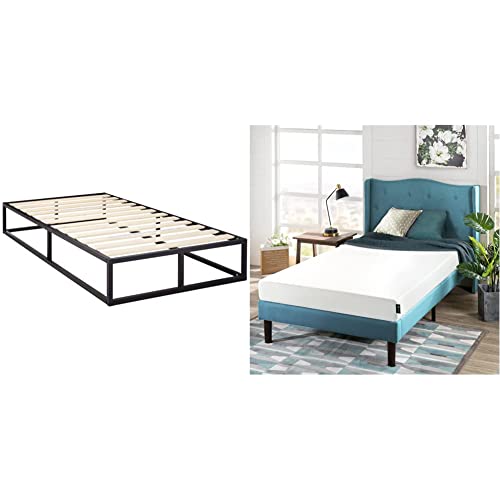 Zinus Joseph Metal Platforma Bed Frame, Twin & 6 Inch Green Tea Memory Foam Mattress/CertiPUR-US Certified/Bed-in-a-Box/Pressure Relieving, Twin, White