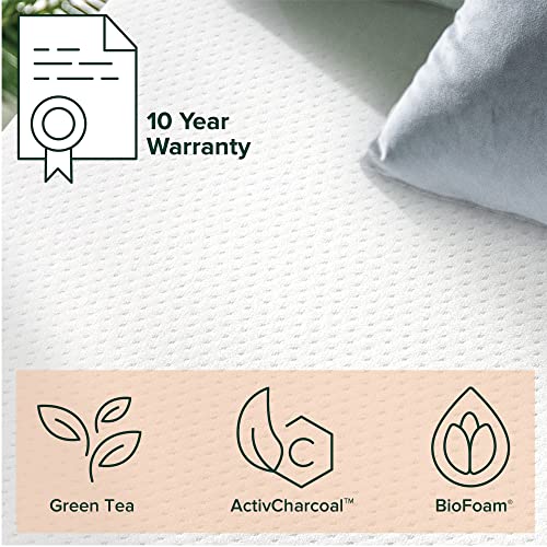 Zinus Joseph Metal Platforma Bed Frame, Twin & 6 Inch Green Tea Memory Foam Mattress/CertiPUR-US Certified/Bed-in-a-Box/Pressure Relieving, Twin, White