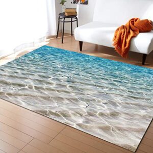 beach blue ocean area rug, transparent water waves non-slip carpet, fluffy soft machine washable indoor carpet suitable for living room bedroom office dining room boy girl room5x6ft