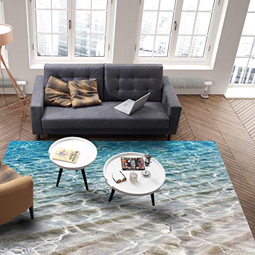 Beach Blue Ocean Area Rug, Transparent Water Waves Non-Slip Carpet, Fluffy Soft Machine Washable Indoor Carpet Suitable for Living Room Bedroom Office Dining Room Boy Girl Room5x6ft