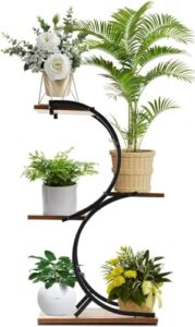 chphi plant stand indoor 4-tier wrought iron green plant stand use office home décor, wood(s style)