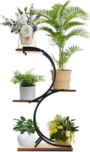 CHPHI Plant Stand Indoor 4-Tier wrought iron Green Plant Stand Use Office Home Décor, Wood(S style)