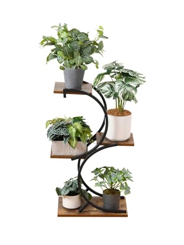 CHPHI Plant Stand Indoor 4-Tier wrought iron Green Plant Stand Use Office Home Décor, Wood(S style)