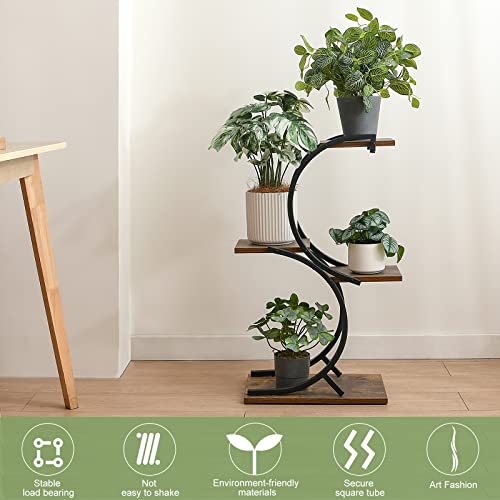 CHPHI Plant Stand Indoor 4-Tier wrought iron Green Plant Stand Use Office Home Décor, Wood(S style)