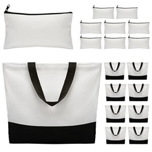 16 pack canvas tote bag and makeup bag blank plain canvas bag large reusable grocery bags shopping cloth bags with handles diy craft bag canvas with zipper cosmetic bag