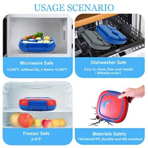 Kekimatata Bento Box, Kids Lunch Box, Leak-Proof, 4 Compartment, BPA-Free, Dishwasher Safe, Ideal Portion Sizes for Ages 4 to 7, Animal Fruit Fork & Wheat Straw Fork Spoon With Bag (Blue)