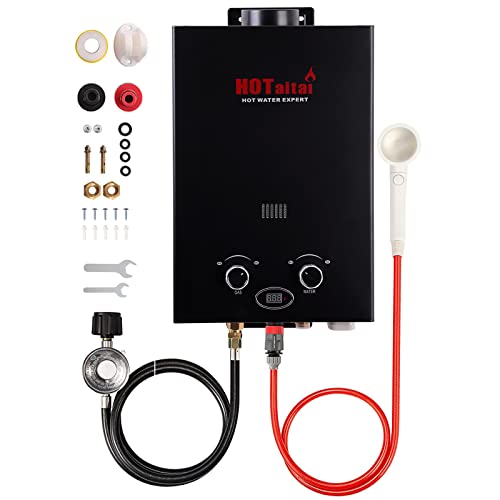 HOTaitai Tankless Water Heater Propane, 1.58 GPM Portable Outdoor Hot Water Heater for Camping