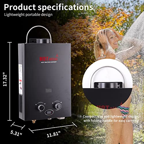 HOTaitai Tankless Water Heater Propane, 1.58 GPM Portable Outdoor Hot Water Heater for Camping