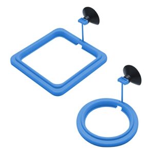 jegtew 2 pcs fish feeding ring, fish safe floating food feeder circle with suction cup,square and round shape aquarium fish tank towels for guppy, goldfish and other small fish