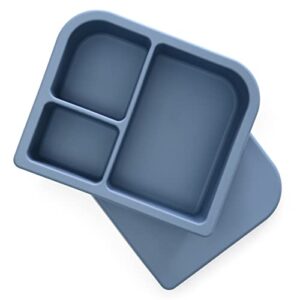 primastella unbreakable silicone lunch box for kids and adults - divided bento box (slate blue)