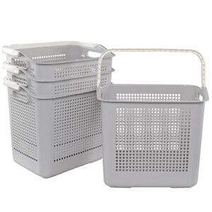 easymanie 4 pack 35 l plastic laundry basket clothes hamper with handle, gray, f
