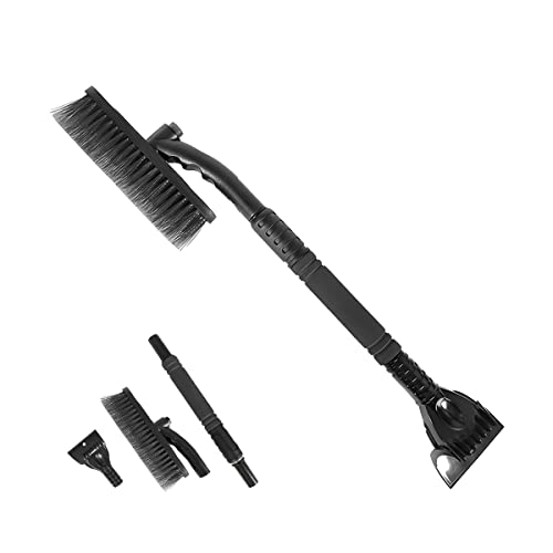 Snow Brush with Ice Scraper for Car Windshield, 26'' Extendable Rotatable Detachable Auto Window Cleaning Tool, Aluminum Body and Foam Grip, Winter Snow Removal Accessories for Most Cars (Black)