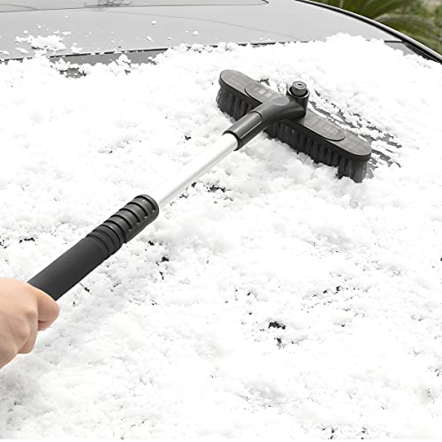 Snow Brush with Ice Scraper for Car Windshield, 26'' Extendable Rotatable Detachable Auto Window Cleaning Tool, Aluminum Body and Foam Grip, Winter Snow Removal Accessories for Most Cars (Black)