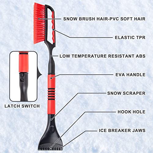 CARTMAN 26″ Snow Brush with Ice Scraper, Snow Removal Car Brush, Detachable Snow Removal Tool for Cars, Trucks, SUVs, Windshield, Window, No Scratch