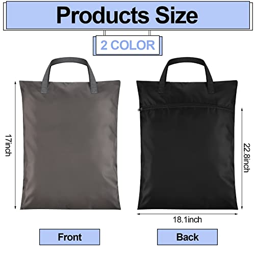 2 Pcs Travel Laundry Bags Waterproof with Handle Dirty Clothes Bag for Traveling Hanging Laundry Hamper with Two Zippered Pockets Washable Reusable for Sports Home Travel College Dorm (Black, Gray)