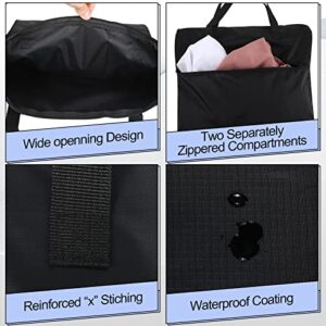 2 Pcs Travel Laundry Bags Waterproof with Handle Dirty Clothes Bag for Traveling Hanging Laundry Hamper with Two Zippered Pockets Washable Reusable for Sports Home Travel College Dorm (Black, Gray)