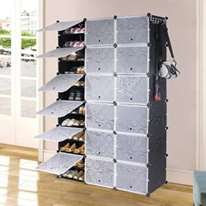 ALUPOM Portable 72 Pair Shoe Rack Organizer with Door and Versatile Hook, Shoe Storage Cabinet Easy Assembly, Stackable Free Standing Shoe Rack