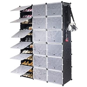 alupom portable 72 pair shoe rack organizer with door and versatile hook, shoe storage cabinet easy assembly, stackable free standing shoe rack