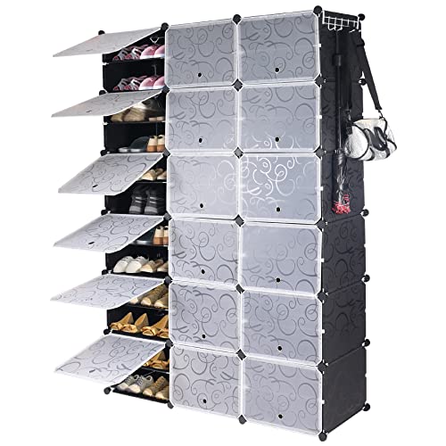 ALUPOM Portable 72 Pair Shoe Rack Organizer with Door and Versatile Hook, Shoe Storage Cabinet Easy Assembly, Stackable Free Standing Shoe Rack