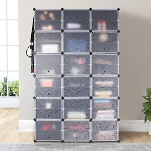 ALUPOM Portable 72 Pair Shoe Rack Organizer with Door and Versatile Hook, Shoe Storage Cabinet Easy Assembly, Stackable Free Standing Shoe Rack