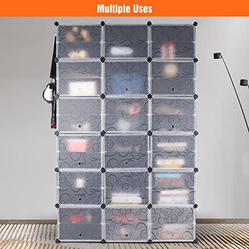 ALUPOM Portable 72 Pair Shoe Rack Organizer with Door and Versatile Hook, Shoe Storage Cabinet Easy Assembly, Stackable Free Standing Shoe Rack