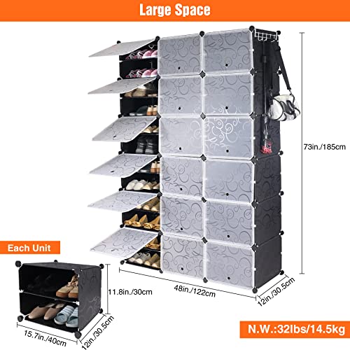 ALUPOM Portable 72 Pair Shoe Rack Organizer with Door and Versatile Hook, Shoe Storage Cabinet Easy Assembly, Stackable Free Standing Shoe Rack