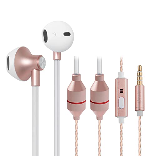 ibrain Air Tube Headphones EMF Free Airtube Earbuds Wired with Patented Air Tube Technology for Safe Listening Mode Air Tube Headset Noise Isolating in-Ear Earbud with Mic - Rose Gold