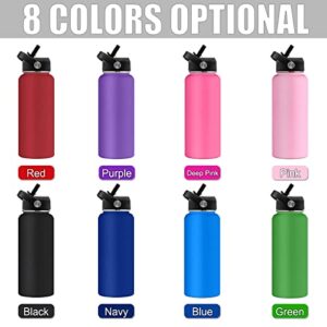 ASSETBAG Personalized Water Bottles for Kids with Straw Lid Bulk 24oz Engraved Customized Insulated Bottle with Name and Text for Men Dad Gifts(Purple)