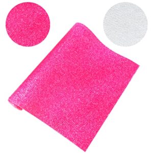 XHT 12"x53" Neon Chunky Glitter Faux Leather Roll Sparkle Sequins Flourescent PU Synthetic Leather for Sewing Crafts Hair Bows Earrings Jewelry Making (Pink)