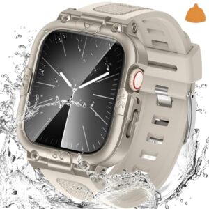 goton [3 in 1] waterproof case and band for apple watch series ultra 49mm with tempered glass screen protector, 360° protective hard pc front/back bumper