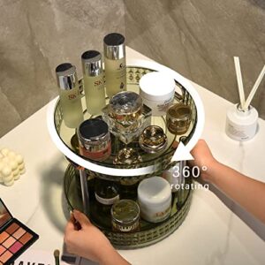 ROWNYEON Rotating Makeup Organizer 2 Tier Skincare Organizers with Handle Bathroom Organizer Perfume Organizer Spinning Cosmetics Organizer for Vanity，Cabinets, Pantry, Fridge, Countertops，Kitchen