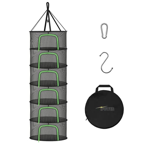 iPower 6-Layer Herb Drying Rack Hanging Mesh 2ft Collapsible Net Dryer with U-Shape Zippers, Pothook, Carabiner and Carrying Bag, 2 Packs