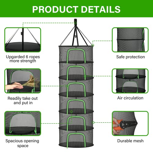 iPower 6-Layer Herb Drying Rack Hanging Mesh 2ft Collapsible Net Dryer with U-Shape Zippers, Pothook, Carabiner and Carrying Bag, 2 Packs